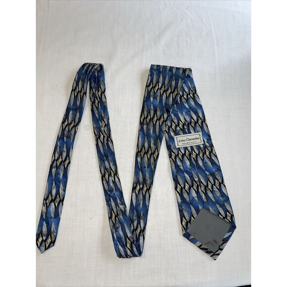 John Clarendon Dress Tie Mens Size 58" Blue Geometric 100% Silk Designer - Picture 12 of 12